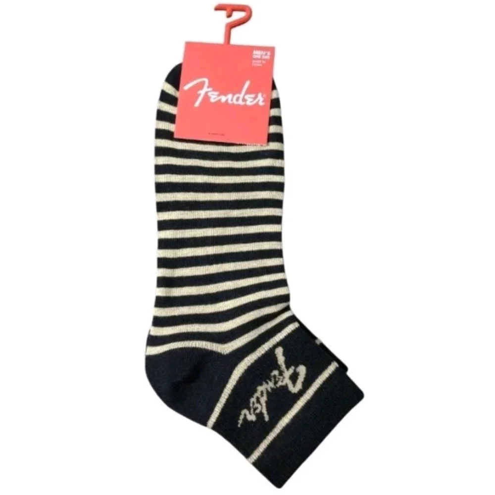 2 Pair Fender Guitar Men's Gold and Black Striped and Teal Socks